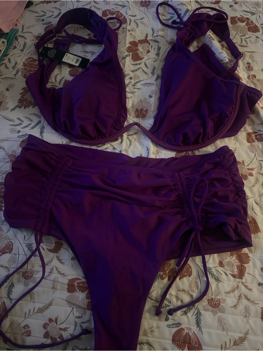 Fashion Nova Purple Ruched Bandeau Bikini Set